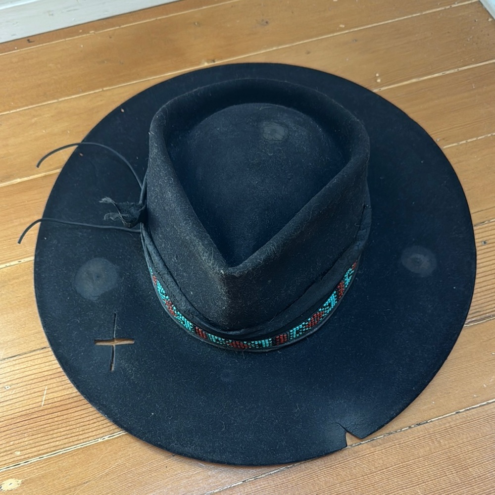 Black Distrssed Custom Western Hat with Beaded Band - small